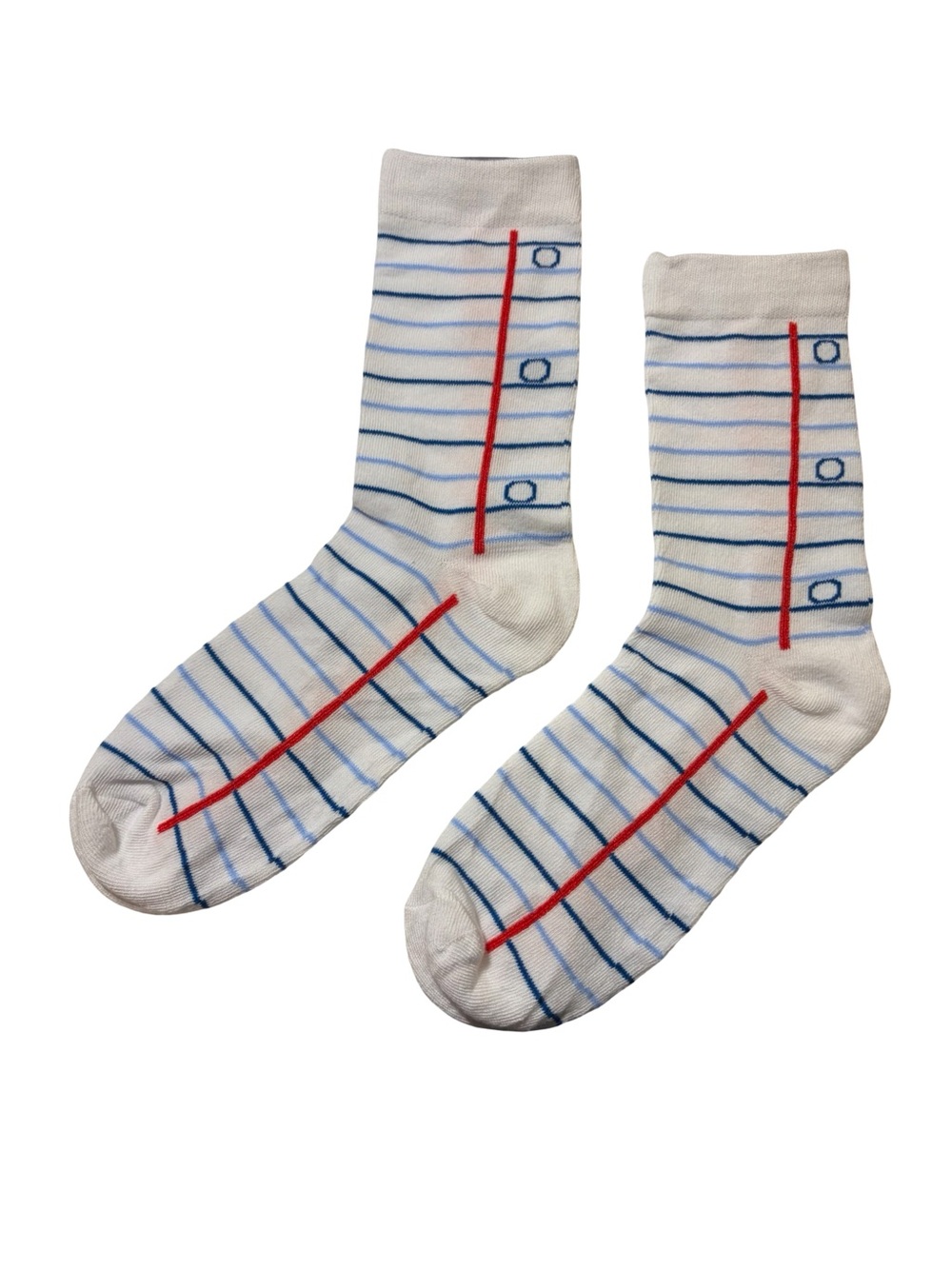 Notebook Paper Lined Crew Socks Blue Red Teacher Gift Women’s One Size OS